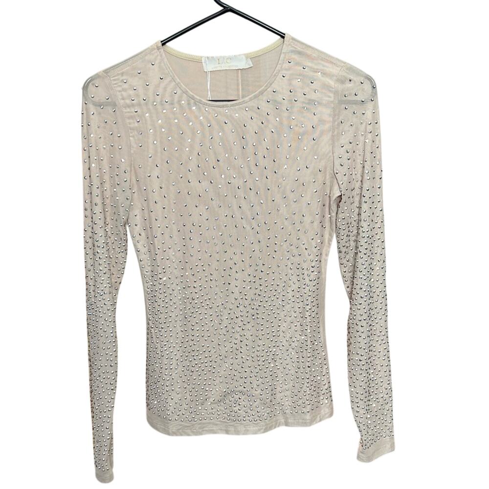 NWT LC Lizette Collection Rhinestone Mesh Sheer Long Sleeve Party Top - S